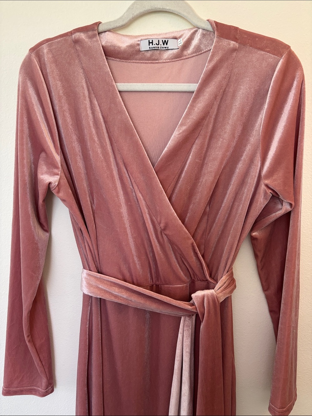 NWOT Dusty Rose Velvet Wrap Dress with Self-Tie Belt